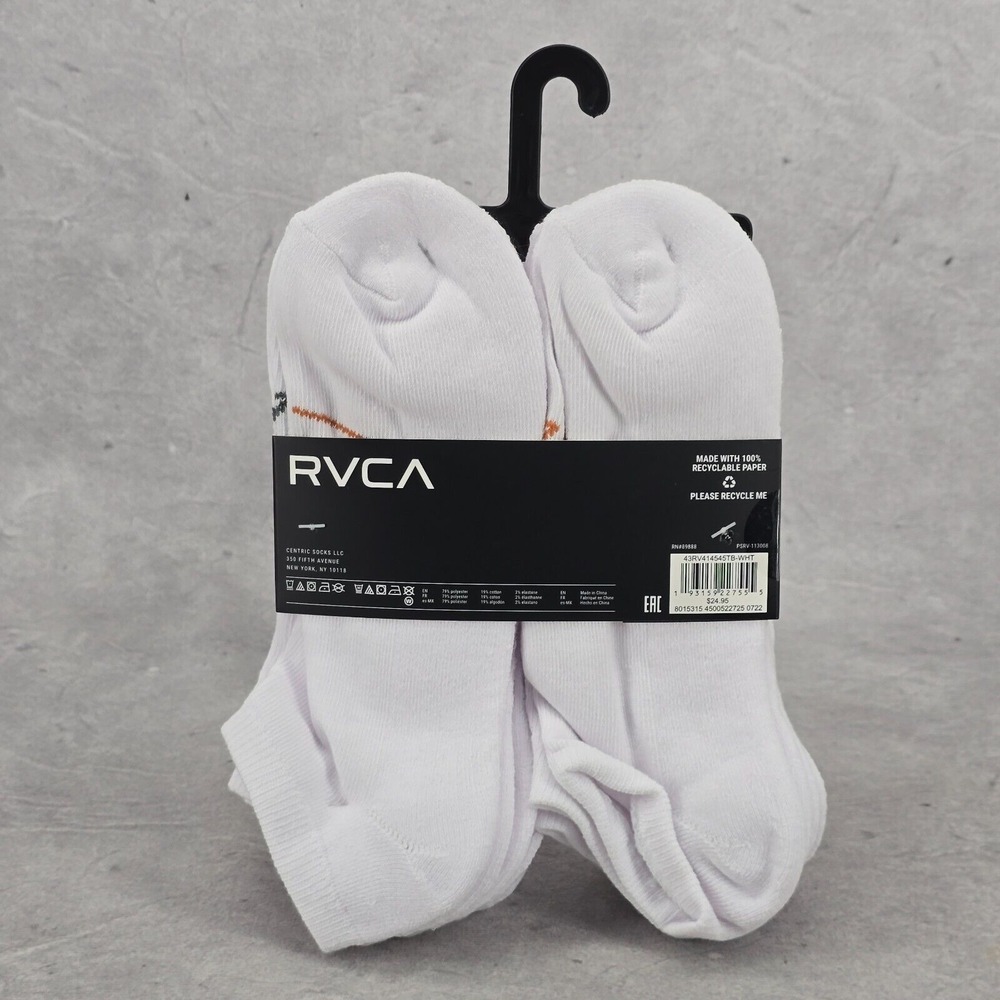 New RVCA 5 Pair Mens Low Cut Socks White Size 6-12 - Picture 3 of 6